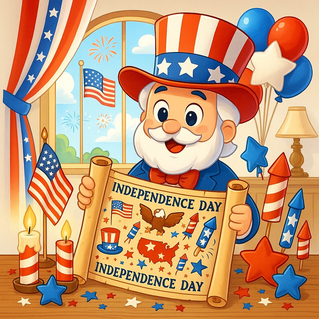 Uncle Sam Holding Map of 4th of July Images